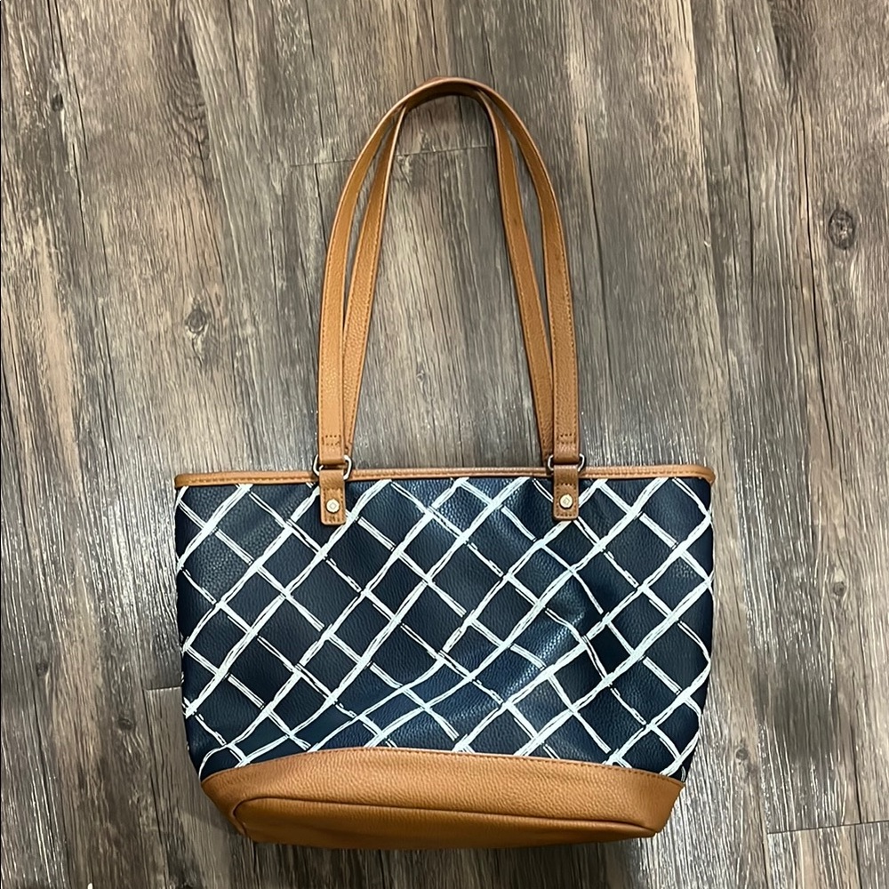 Blue and Tan Geometric Pattern Tote Bag